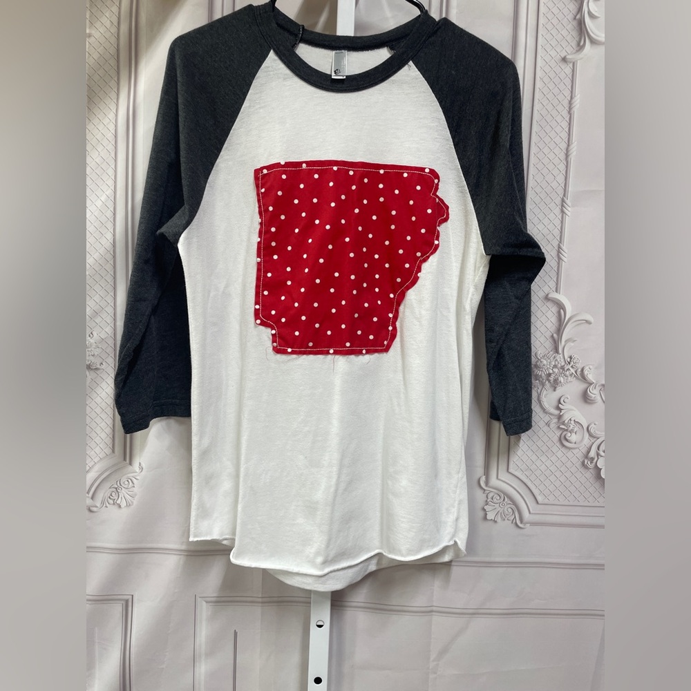 American Apparel Raglan Sleeves Arkansas Polka Dot State Small Top